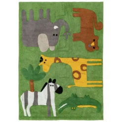 Hot MyMobel Alfombra animales verde algodón infantil 160 x 120 cm