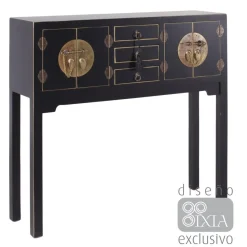 Outlet MyMobel Consola 4 puertas y 3 cajones negro 95 x 26 x 90 cm