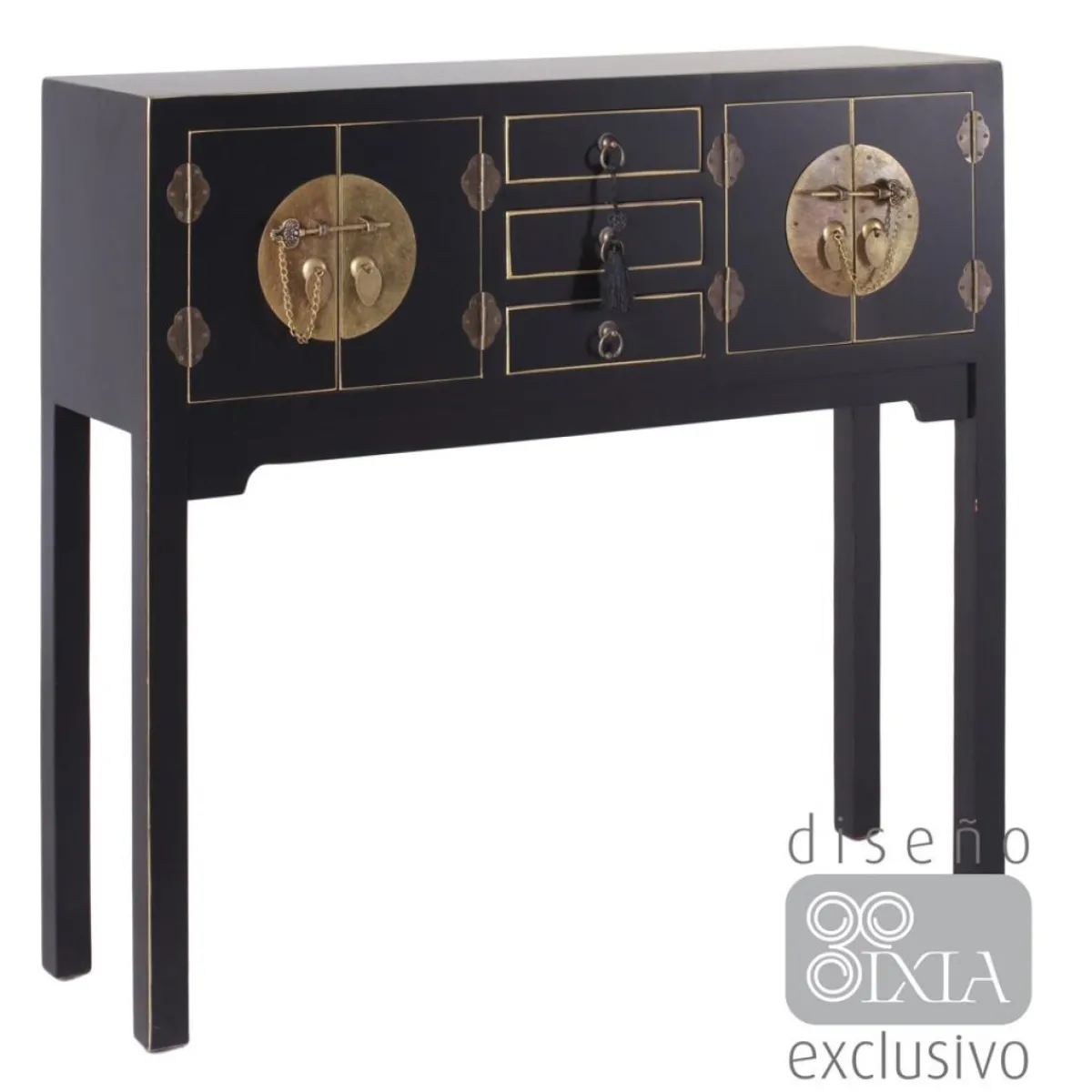 Outlet MyMobel Consola 4 puertas y 3 cajones negro 95 x 26 x 90 cm