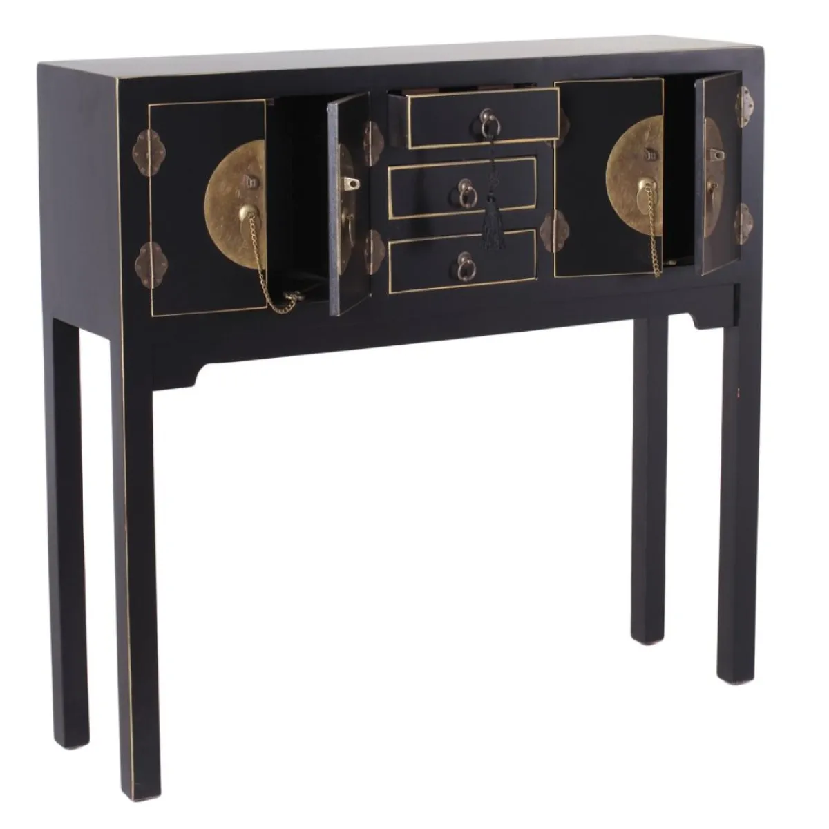 Outlet MyMobel Consola 4 puertas y 3 cajones negro 95 x 26 x 90 cm