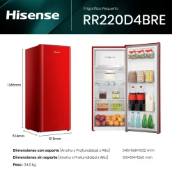 New MyMobel FRIGORIFICO 1P. HISENSE RR220D4BRE 126,5X51,5 CICLICO E C-CONG. ROJO 165L