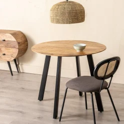 Hot MyMobel Mesa comedor natural-negro madera-hierro 90 x 90 x 77 cm