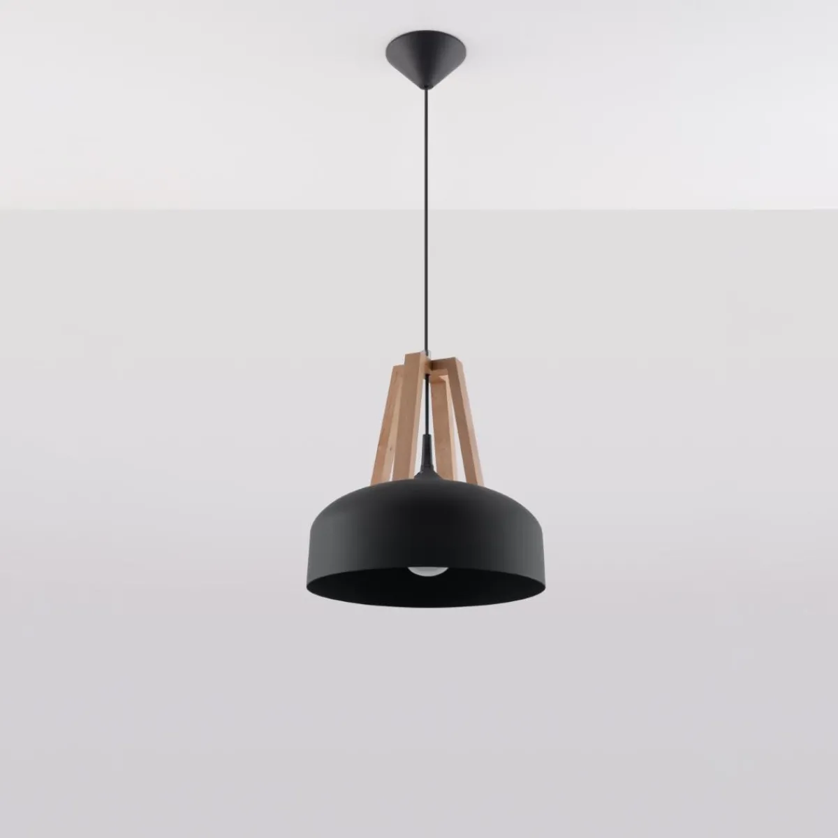 New MyMobel Sollux Lámpara colgante CASCO negro/madera natural