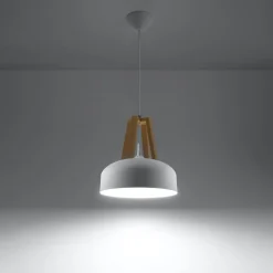 Hot MyMobel Sollux Lámpara colgante CASCO blanco/madera natural